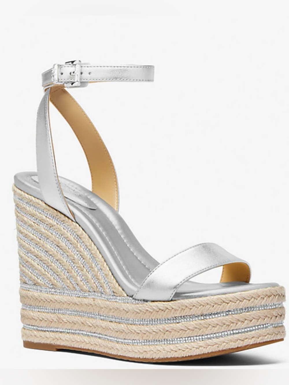 Women's Silver Espadrille Wedge Sandals